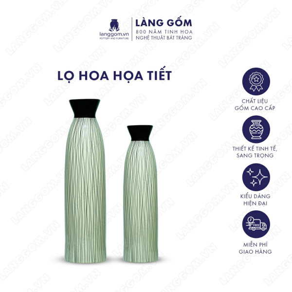 Lọ hoa Men mát họa tiết vẽ tròn, kẻ mưa