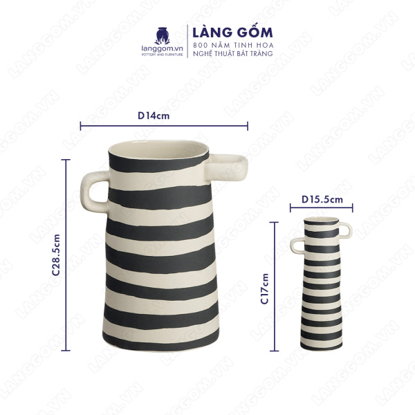 Lọ hoa Men mát có tai họa tiết kẻ ngang