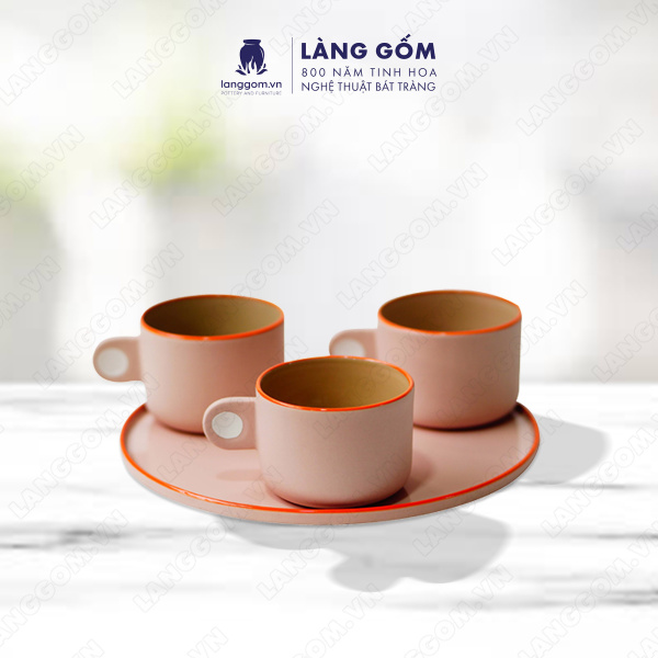 Set Cốc chấm quai 51959 - Men mát - Màu Hồng - Kích thước: C6.1 x D8.5 cm