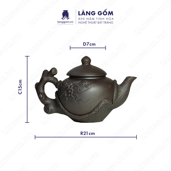 Bộ ấm chén gốc cây +  khay sen xòe Men mộc - Màu Đen