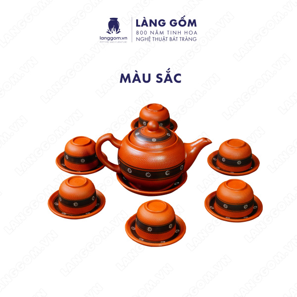 Bộ ấm chén và bộ phụ kiện men mộc hoa ban 