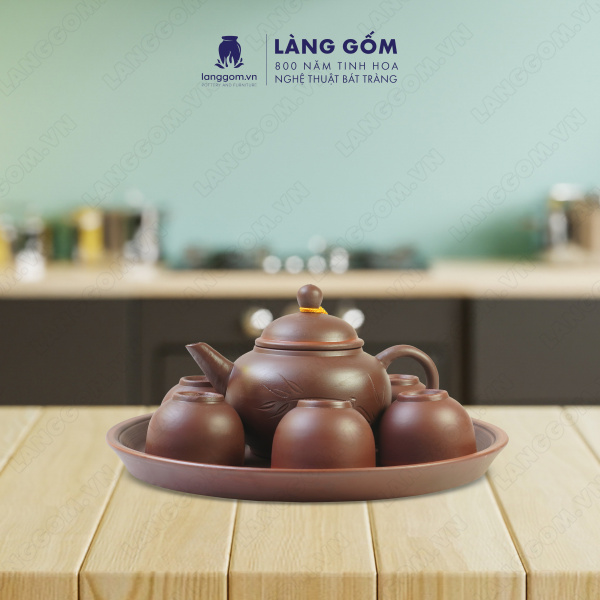 Bộ ấm chén Men mộc khắc trúc nhỏ