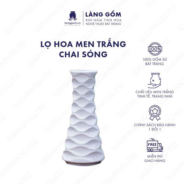 Lọ hoa Men trắng chai sóng