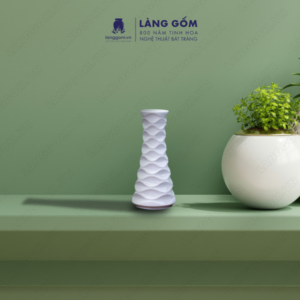 Lọ hoa Men trắng chai sóng