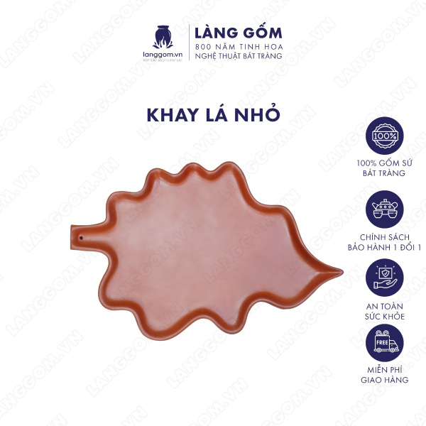 Khay lá nhỏ men mộc màu đỏ