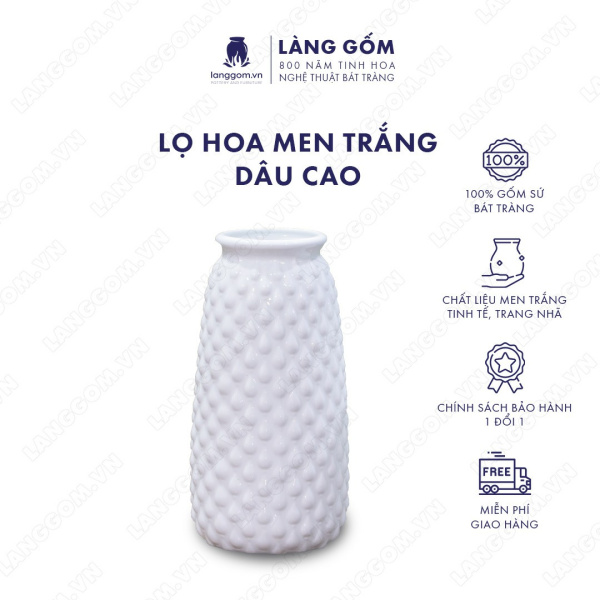 Lọ hoa Men trắng dâu cao