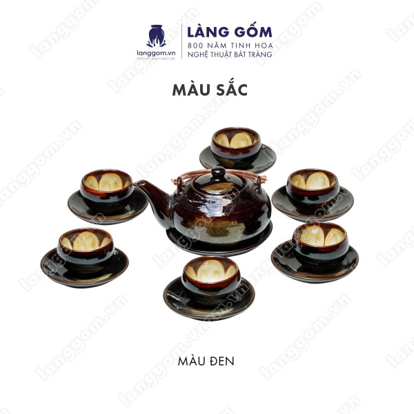 Bộ ấm chén Men hỏa biến kiểu nhật Nhật men tia, màu ánh kim, bảo bình, kem - Gốm sứ Bát Tràng 