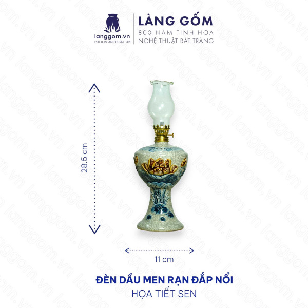 Đèn thờ cúng, đèn dầu men rạn đắp nổi