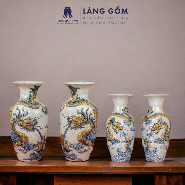 Lục bình phong thủy men rạn cổ đắp nổi tinh xảo cao 1m2, 1m4, 1m6