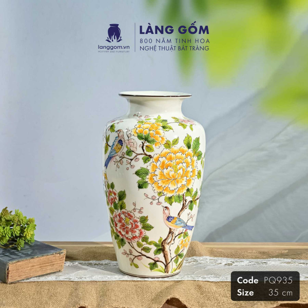 Lọ hoa vẽ tay men màu họa tiết hoa phú quý