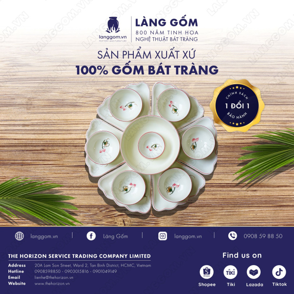 Bộ bàn ăn mặt trời men trắng vẽ chỉ vàng 
