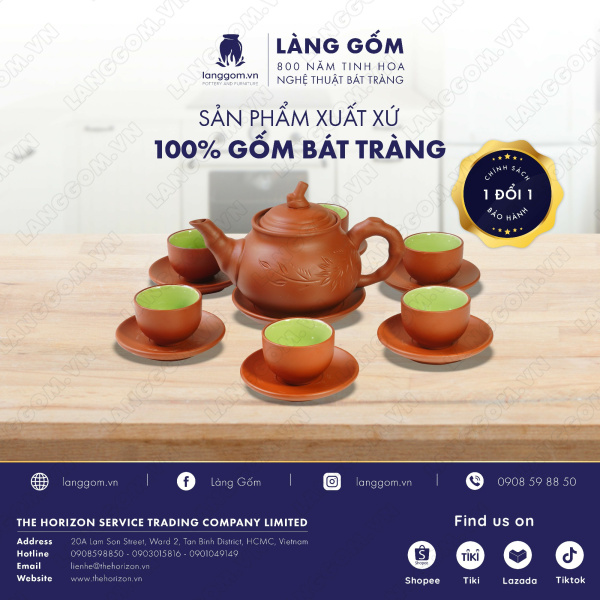 Bộ ấm chén và bộ phụ kiện men mộc hoa ban 